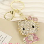 Hello Kitty White & Pink GOLD  Bling Rhinestone Keychain or Charm Key Photo 0
