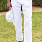 Frank & Eileen Wicklow White Raw Hem Pants | Size 10 Italian Stretch Cotton Photo 0
