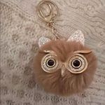 Tan Fluffy Owl Pom Keychain with Glitter Esrs Photo 2