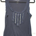 Ann Taylor  Loft Navy Blue Sleeveless Tank Top Fringe Embellishment Medium M Photo 0