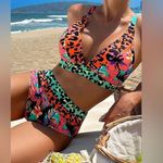 Neon Animal Print Bikini Swimsuit Tropical S Small Green Photo 0