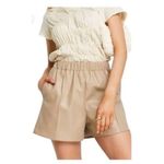 Topshop Sz 2 Beige Faux Leather Shorts Pull On Elastic Waist Adorable! Photo 0