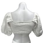 ZARA White Short Puff Sleeve Sweetheart Neck Smocked Tie Front Crop Blouse Top M Photo 1