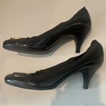 Tory Burch Caroline Black Patent Leather Elastic Pump Gold Logo Size 10 Photo 4