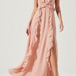 ASTR the label Adoria ruffle side slit maxi dress nude peach size medium NWOT Photo 0