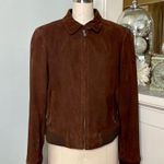Talbots Brown Suede Leather Bomber Jacket Coat Size 14 Photo 1
