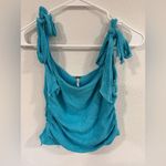 Free People Aqua Boulevard Bow Tie Strap Ruched Tank Top Size Small EUC Photo 2