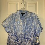 Karen Scott NWT  Blue Print Ombré Short Sleeve Button Up Blouse 0X Photo 7