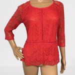 Skies Are Blue  Coral Lace Lined 1/2 Sleeve Peplum Top Size XS Photo 0