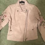 JouJou Light Pink Vegan Leather Jacket Size Large embroidered flowers Saks XL Photo 1
