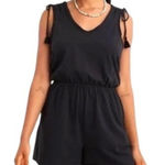 Aerie  Sleeveless Tassel Tie Romper Women’s L Black Shortalls V-neck Pockets Photo 0