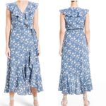 Max Studio NEW Blue Floral Boho Midi Wrap Dress Summer Spring L Large NWT Photo 5