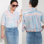 Chico's Chico’s No Iron 100% Linen Coastal Tile Button Down Shirt Top Multicolor Boho 18 Photo 1