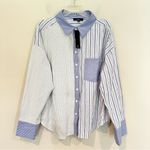 Lulus ‎ Nantucket Vibes White Striped Long Sleeve Button-Up Top Women's XL Blue Photo 1