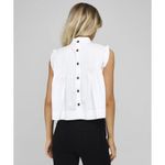 Ganni White Pintucked Ruffle Mock Neck Back Button Up Babydoll Blouse Top Size 8 Photo 3