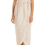 Rebecca Taylor Dress Womens 10 Biege Tulip Wrap Marzipan Combo Midi V Neck Photo 0