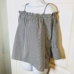 Lily White  Off Shoulder Ruffle Top Grey Stripe M Photo 2