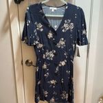 Abound  Navy Floral Button‎ Front Smocked Waist Flutter Sleeve Dress Size S Photo 1