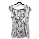 Thyme M Maternity Floral Print Faux Wrap Top Short Sleeve Gathered Waist Women's White Size undefined Photo 1