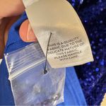 Lulus  Blue Sequin Fringe Mini Dress Womens L Halter Party Baddie Bling Prom Photo 3