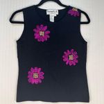 Joseph A Black Sleeveless Blouse with Pink Floral Ribbon Embroidery Size Large Photo 0