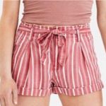American Eagle High Rise Linen Red White Striped Paperbag Short Shorts 8 Photo 1
