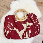 Old Navy ‎ Canvas Handbag Summer Wooden Handles Photo 5