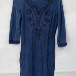 Boden Reanna Jersey Mini Dress Women 6L Indigo Embroidered Bohemian Feminine Blue Size 6 Photo 0