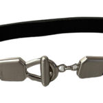 Chicos Leather Waist Belt S Womens Black Silver Buckle Toggle Adjustable 1" USA Photo 0