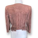 BCBG Max Azria Reiss Vegan Suede Leather Jacket Fringe Accents Toffee Brown Tan Photo 2