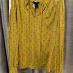 Rachel Roy Women's XL Mustard Yellow Brown Patterned Long Sleeve Blouse Photo 0