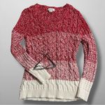 Liz Claiborne  L Women's Ombre Red Cotton Cable Knit Pullover Sweater Valentines Photo 0
