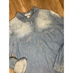 Old Navy  S Shirt Dress Chambray Pop Pull Over Blue Denim Long Sleeve Shift Mini Photo 3