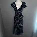J.Crew  Mercantile Black & Blue V-Neck Floral Wrap Midi Fall Dress Womens Medium Photo 3