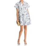 AQUA  White Blue Print Tiered‎ Mini Dress Ruffle Mock Neck Short Sleeve Photo 2