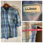 LL Bean Plaid Button Down Shirt Womens M Blue Green Roll Tab Sleeve Casual Top Size M Photo 12