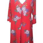 Bobbie & Brooks Bobbie Brooks Soft Plus Size Red Floral Dress 1X Rushed V neck Photo 0
