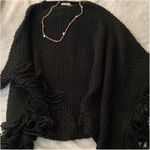 Elan NWOT  Black Fringe Knit Bohemian Poncho Sweater Shrug One Size Womens Photo 2