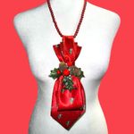 “Dainty Dapper” Festive Red satiny Necktie Necklace with added Christmas floral Photo 0