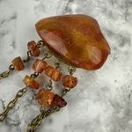 Vintage Art Deco Baltic Amber Collar Pin Brooch Dangle Beds Chain Gold Tone Photo 1