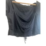 Armani Exchange Black Top Square Neck Flutter Sleeve Drawstring Tie Front Blouse Cute Photo 1