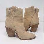 Sam Edelman  Boots Beige Leather Agnes Stacked Heel Ankle Bootie Western US 10 M Photo 4