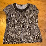 East 5th  Women’s XL Short Sleeve Animal Print Top Embellished Neckline Leopard Photo 0