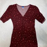 Old Navy | Burgundy Ditsy Floral Puff-Sleeve V-Neck Crepe Midi Dress | Small Photo 4