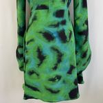 Topshop New  Printed Ruffle Neck Split Cuff Long Sleeve Short Dress Green Size 4 Photo 7