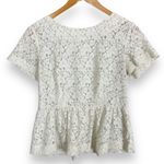 French Connection Lace Top Off-White Peplum Waist Short Sleeves Size 4 Coquette Photo 0