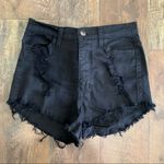 Vibrant  Black Denim High Waist Cutoff Shorts Photo 1