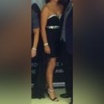 Jolene Chiffon Strapless Jeweled Chiffon‎ Tail Ruched Cocktail Dress Sz 6 $390 Black Photo 1