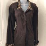 Erin London 2000s Y2K Brown leopard animal print collar cuff button-up down shirt jacket shacket long sleeve-XL Photo 0