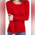 Maison Jules Large Red Long Sleeve Red & White Sweater Ribbed w/Scallop Neckline Photo 0